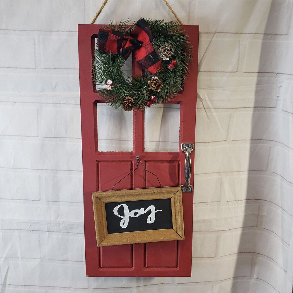 Cute Christmas Mini Hanging Red Door Decor Wall Plaque 19"